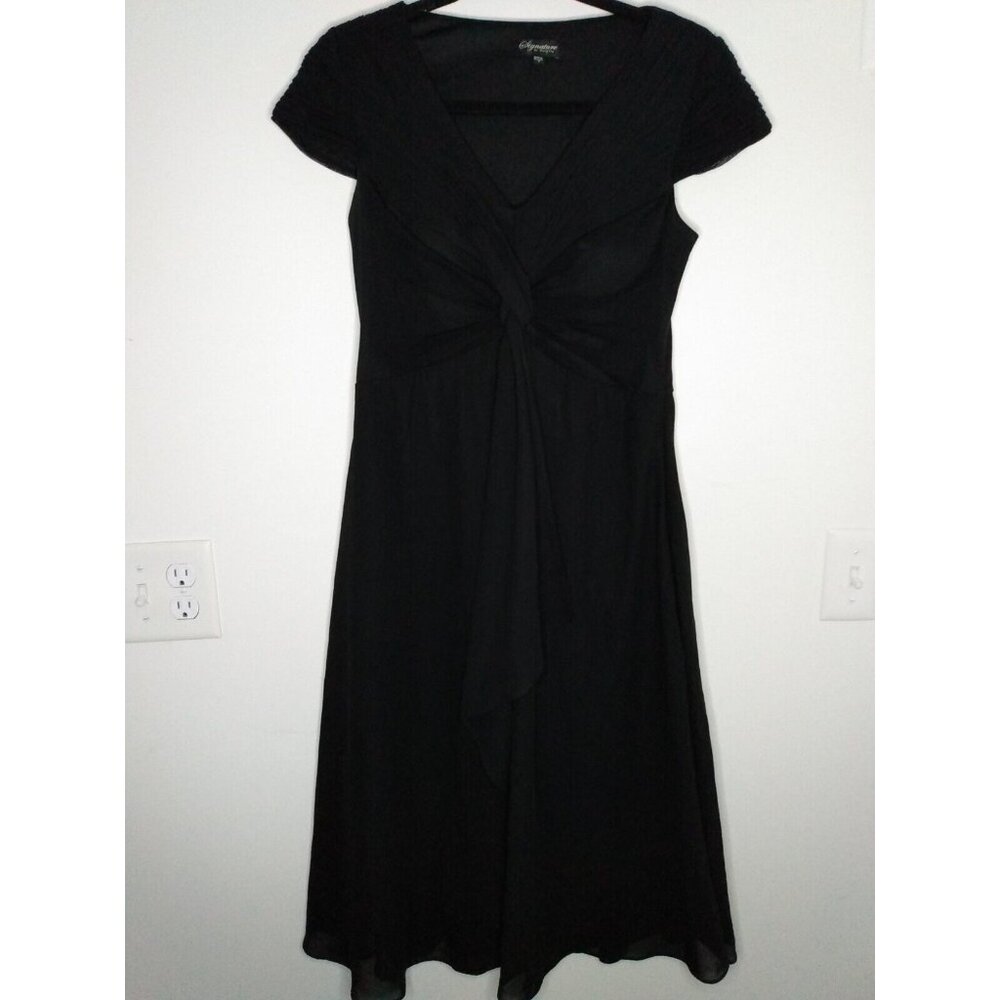 Signature By Sangria Women Sz 8 black Gathered Cap Sleeve Midi Dress Fit N Flare